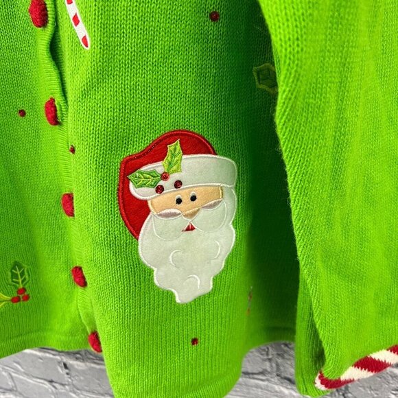 Vintage Tiara International Christmas Santa Cardigan Sweater With Red & White Tr - Picture 4 of 11